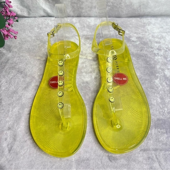 KATY Perry Womens The Geli-Pvc Ankle Strap Smiley Faces Flat Sandals Yellow - Picture 2 of 9